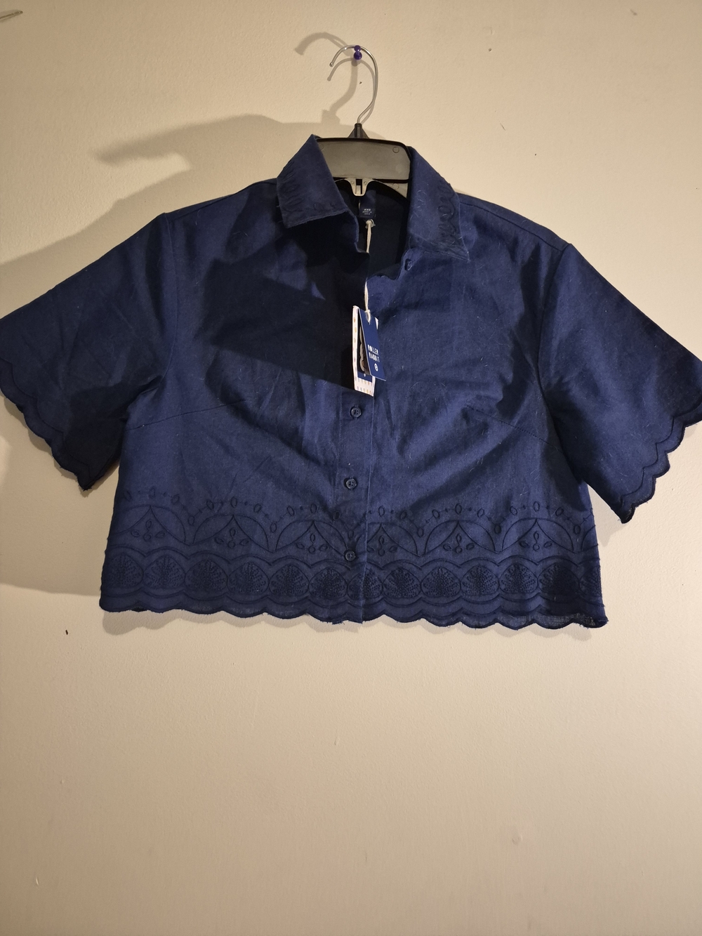Roller Rabbit Navy Blue Cropped Button-Front Top - Picture 2 of 3